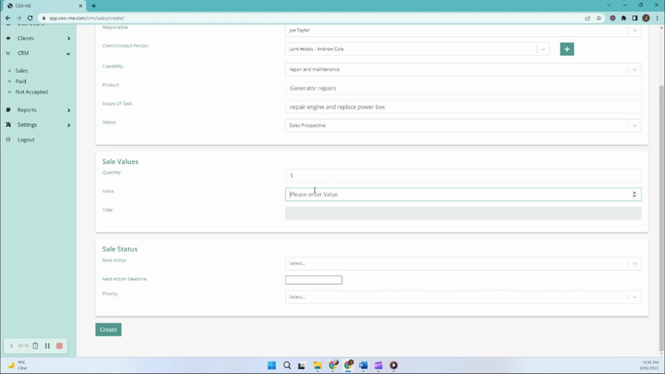 4. CRM: Sales Creation_Sales Values